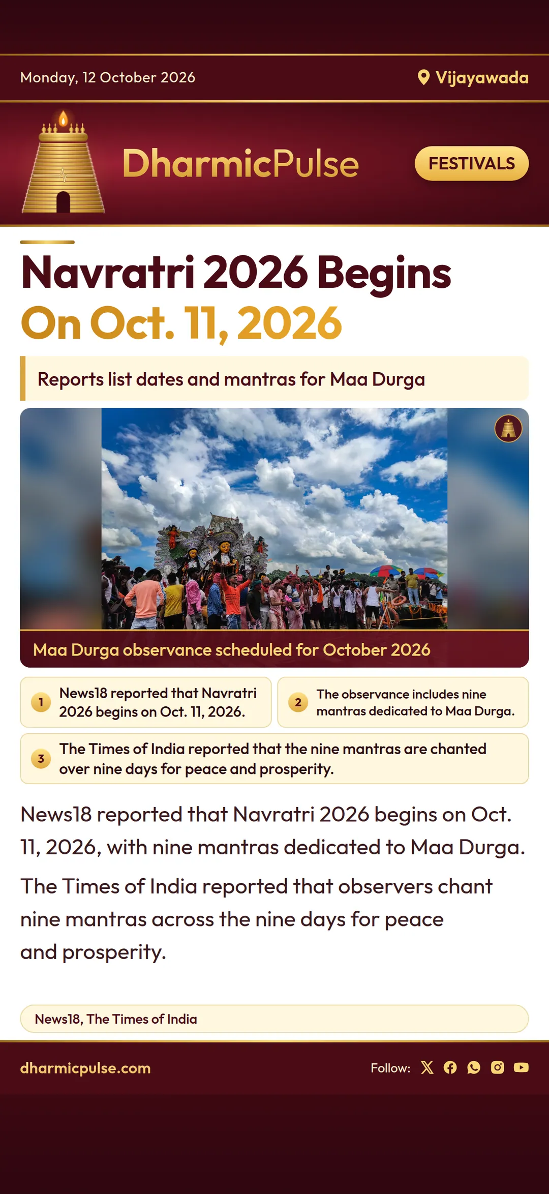 Navratri 2026 Begins On Oct. 11, 2026