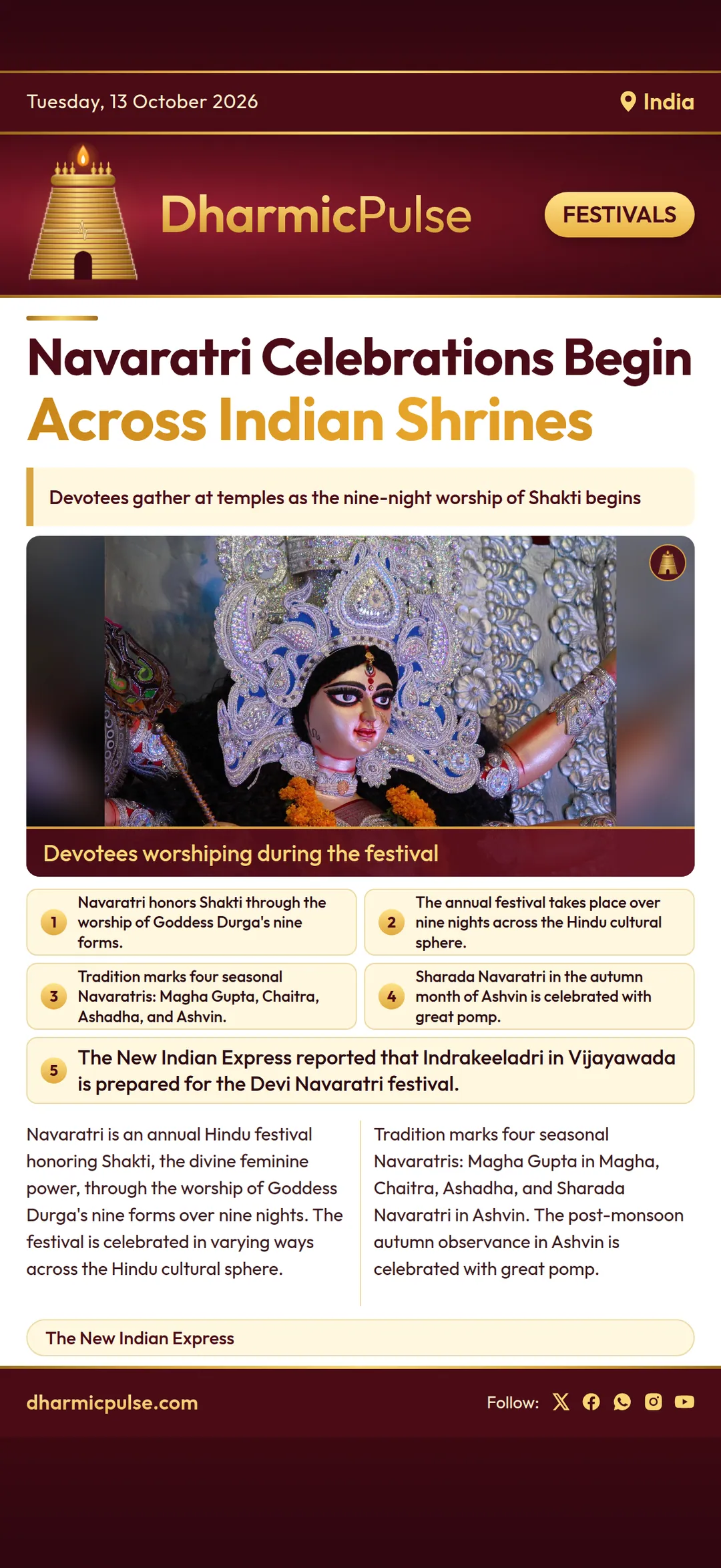 Temples across India prepare for Navaratri as celebrations honor Goddess Durga