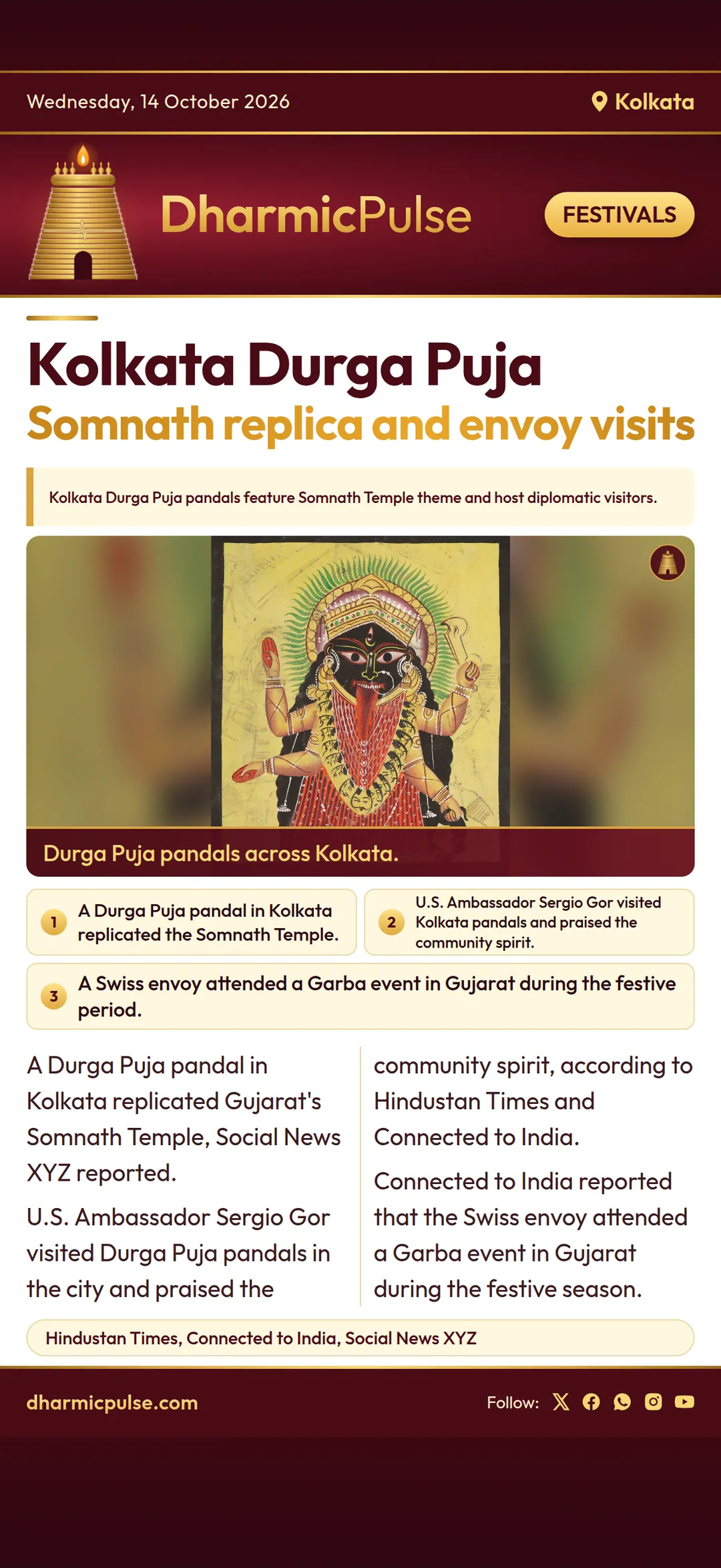 Kolkata Durga Puja pandals feature Somnath replica and draw foreign envoys